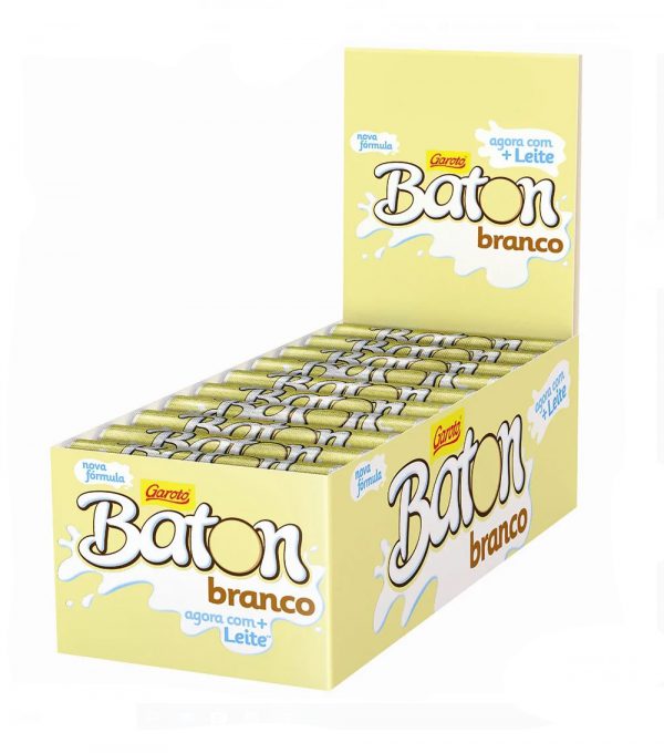 Display de batón chocolate blanco Garoto 30 unidades con nueva fórmula más leche