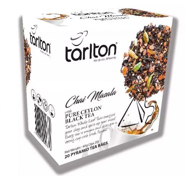Té Negro Chai Masala Tarlton en sobres pirámide, masala chai con beneficios y calidad Tarlton Tea