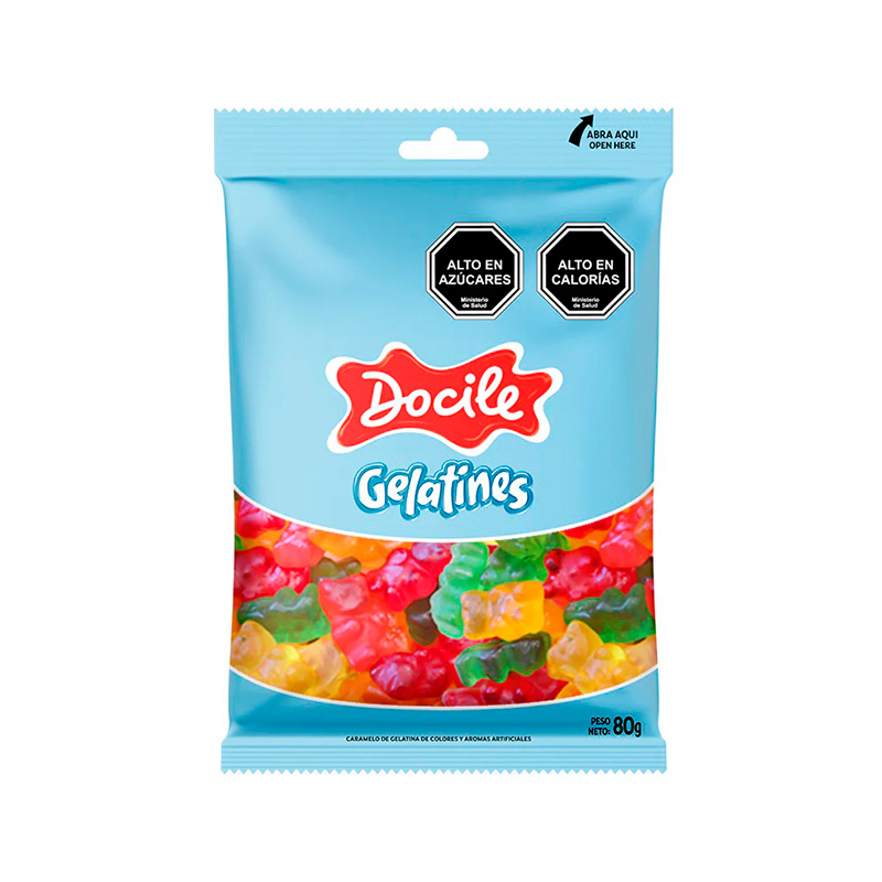 Gomitas de oso 80g Docile, ositos de gelatina coloridos con sabor frutal y textura suave