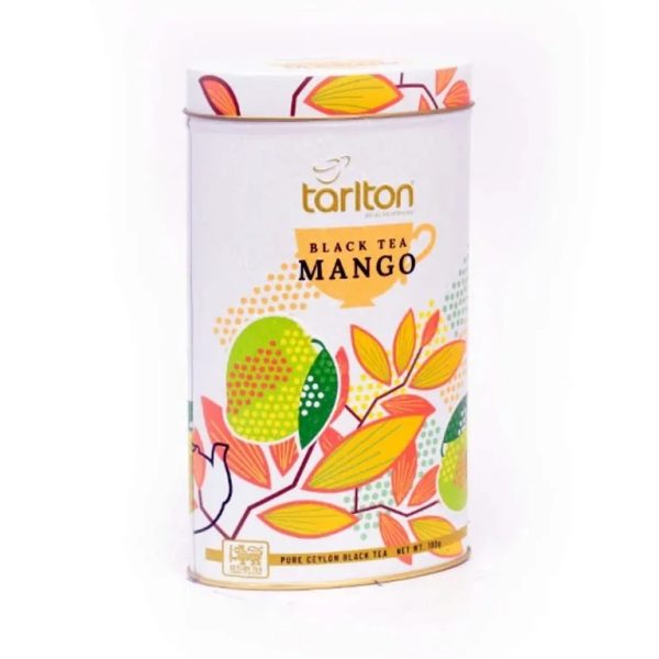 té negro mango 100g Tarlton en lata decorativa con frutas tropicales