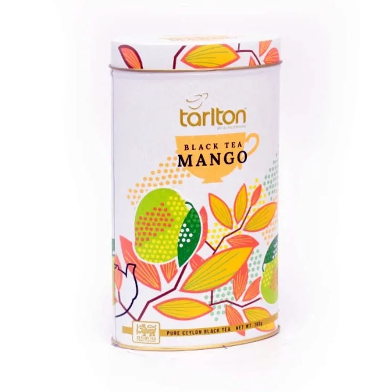 té negro mango 100g Tarlton en lata decorativa con frutas tropicales