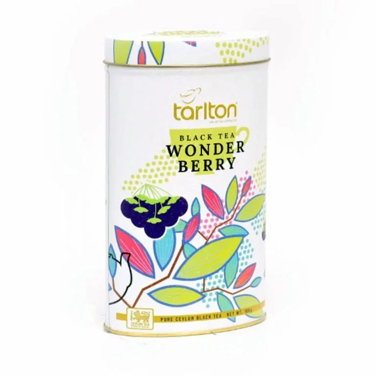 té negro arándano 100g Tarlton en lata decorativa con frutos rojos