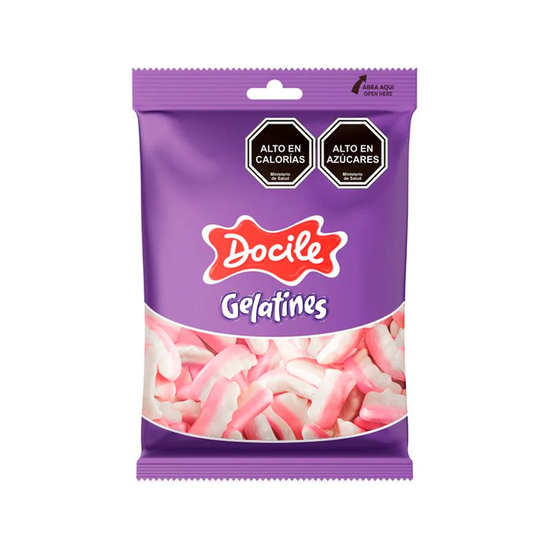 Colmillos de vampiro 80g, gomitas con forma de colmillo color rosa y blanco, sabor frambuesa y textura masticable