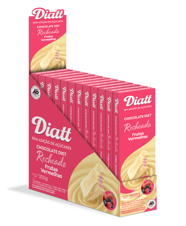 Barra Chocolate Diatt sin azúcar añadida. Blanco confrutos rojos.